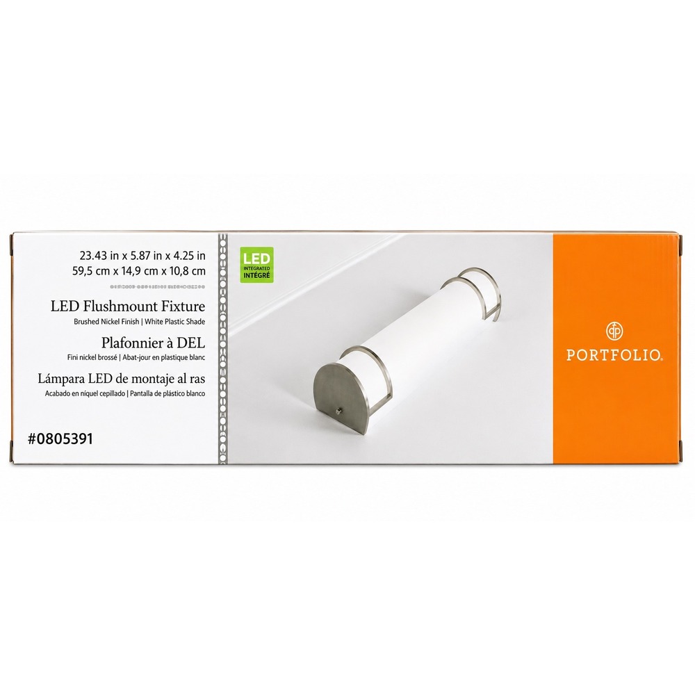 Portfolio 23in LED Flushmount Fixture Brushed Nickel White Shade 0805391